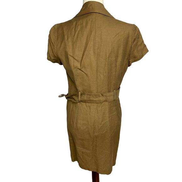 Laundry Shelli Segal brown tan short sleeve linen shirt dress women's size 8 - Picture 3 of 7
